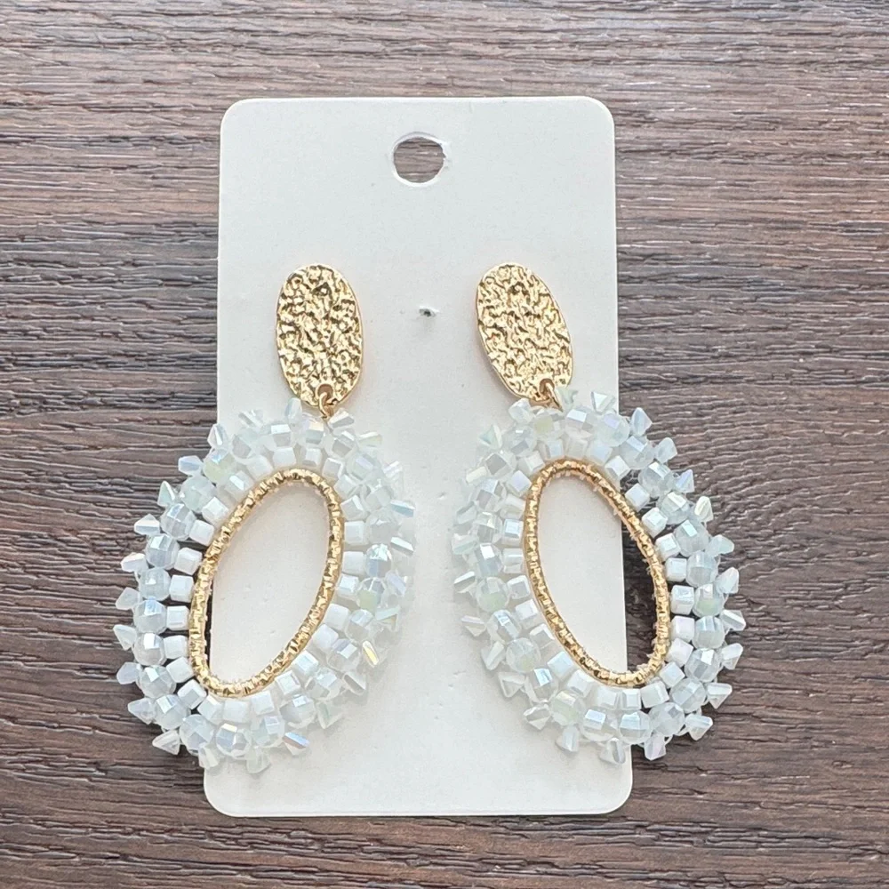 Elegant Gold and White Beaded Earrings